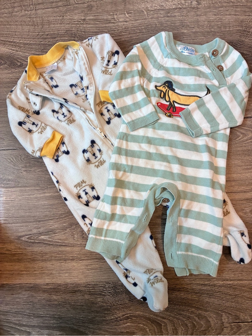 Carter's Mint and Cream Striped Dog Applique One-Piece bundle